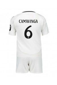 Fotbalové Dres Real Madrid Eduardo Camavinga #6 Dětské Domácí Oblečení 2024-25 Krátký Rukáv (+ trenýrky)